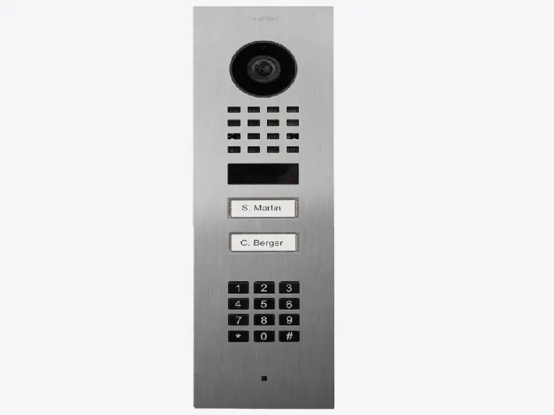 [D1102KV-FM] Interphone vidéo IP encastré, clavier à code int., 2 boutons d'appel
