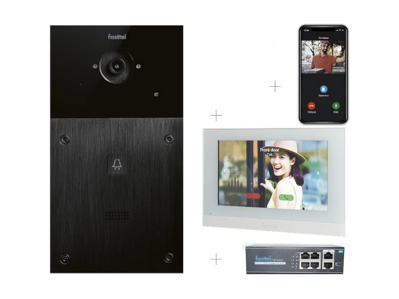 [FT600VK] Entry kit vidéo -  Interphone 1 bouton, moniteur 7", switch et 4 x app