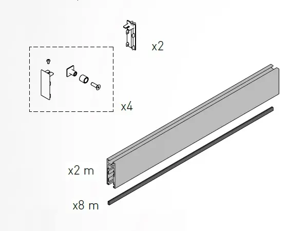 [20AC4255] Fixation vantail en verre, L = 2000 mm, brut