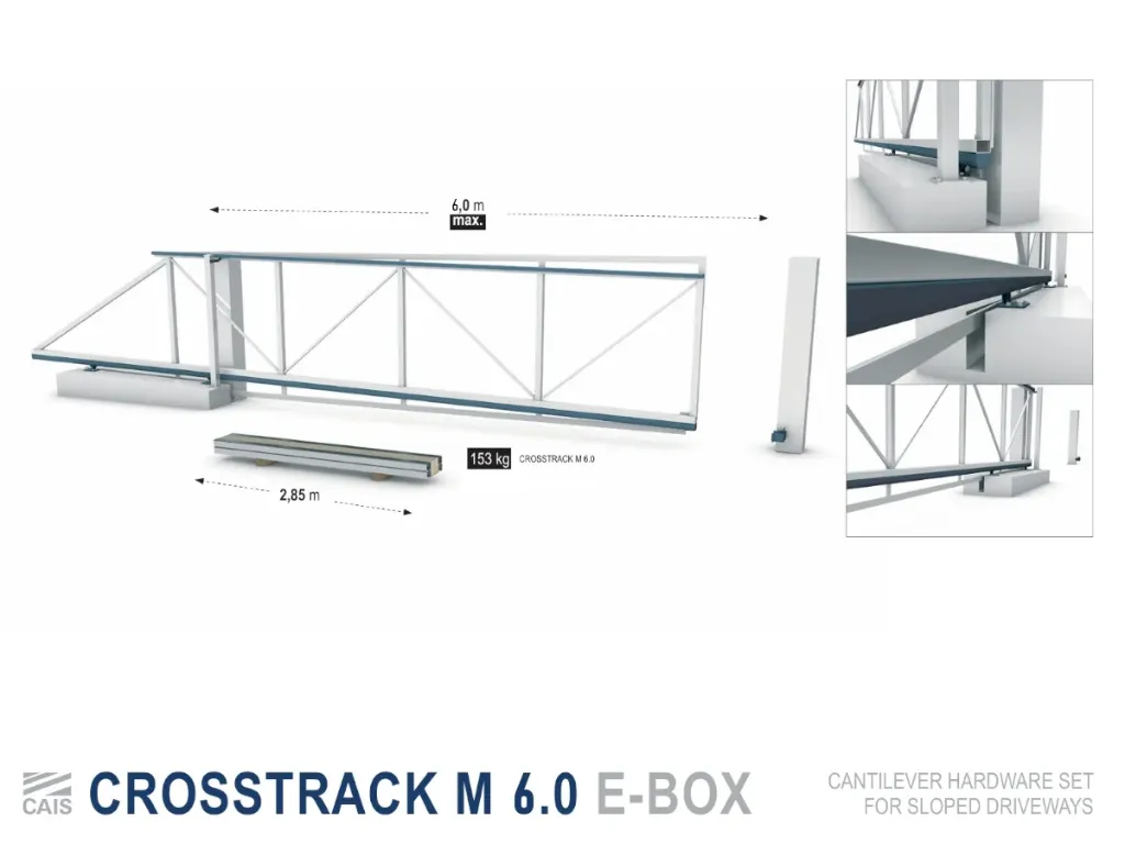 [CROSSTRACK M 6.0] Kit de quincaillerie pour portail coulissant autoportant incliné, jusqu'à 600 kg et 4 m de passage