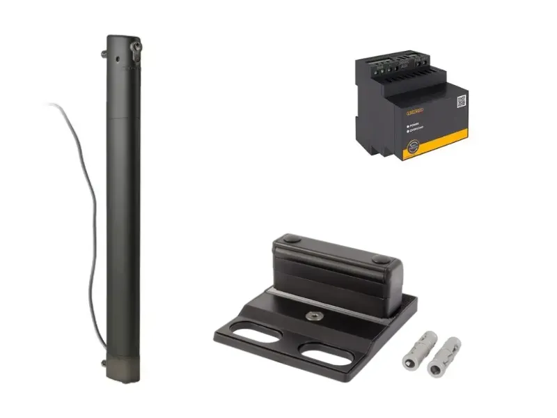 [ELECTRADROP-2-SET-E-9005] Ensemble complet pour ELECTRADROP-E avec verrou de sol, butée de sol (SABO) et alimentation de sécurité 60 V (POWERSTONE) - noir