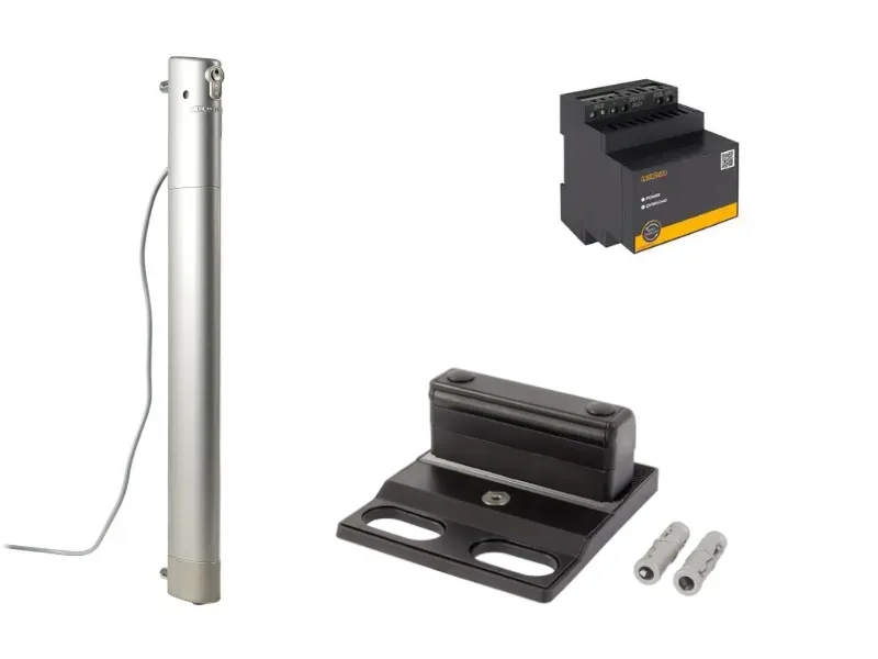 [ELECTRADROP-2-SET-E-SILV] Ensemble complet pour ELECTRADROP-E avec verrou de sol, butée de sol (SABO) et alimentation de sécurité 60 V (POWERSTONE) - argenté